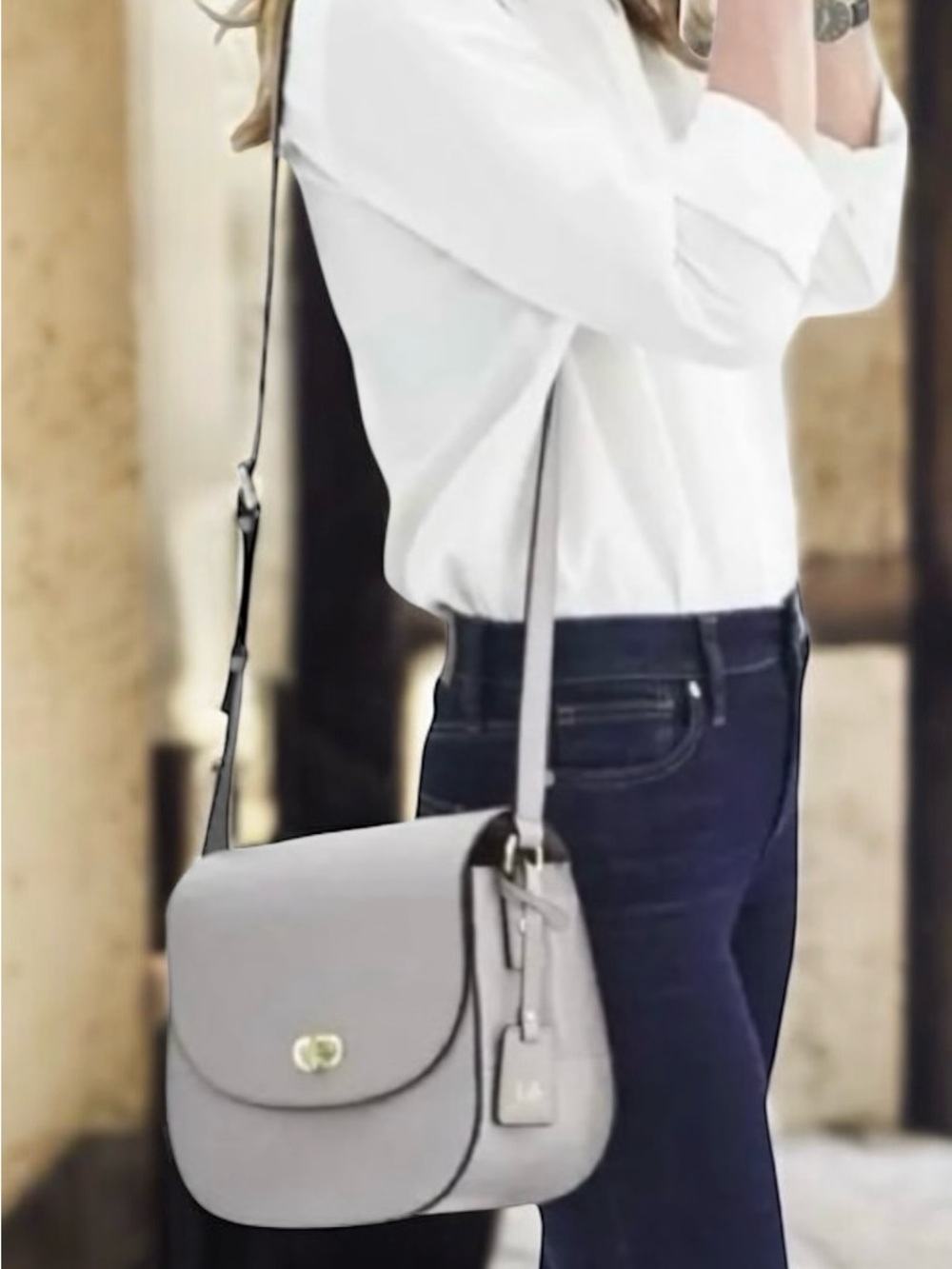 🆕 LO & SONS Claremont Flap Shoulder Bag  Crossbody Grey Leather
